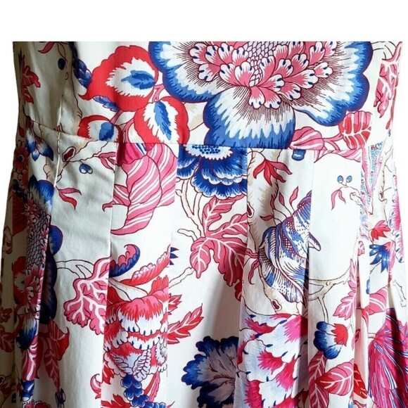 Talbots Dress 12 White Pink Floral Pockets Pleated Fit Flare Boho lined Midi - Picture 8 of 13